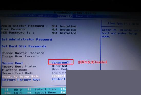 Secure Boot回车设置成Disabled